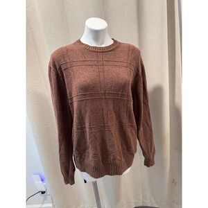 Vintage Geoffrey Beene Mens Brown Cotton‎ Knit Sweater Plaid Pattern Large L